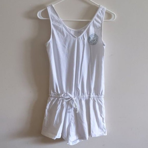ivory White Sleeveless Shorts Romper One Piece Drawstring Waist Size Small - Picture 2 of 5